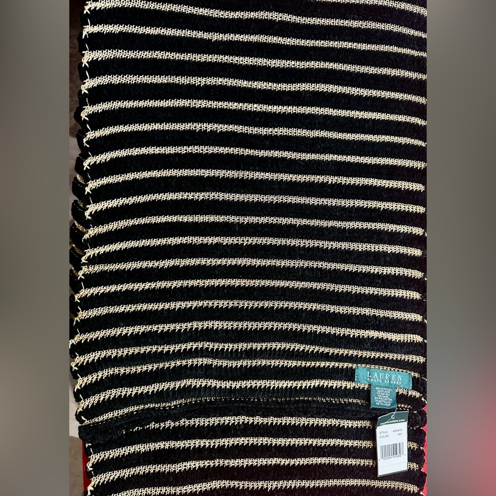 Elegant Ralph Lauren Gold and Black Striped Knit Scarf/Wrap